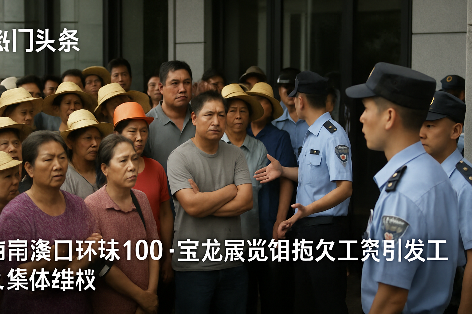 海南海口环球100·宝龙展览馆工人集体讨薪 警方现场维稳