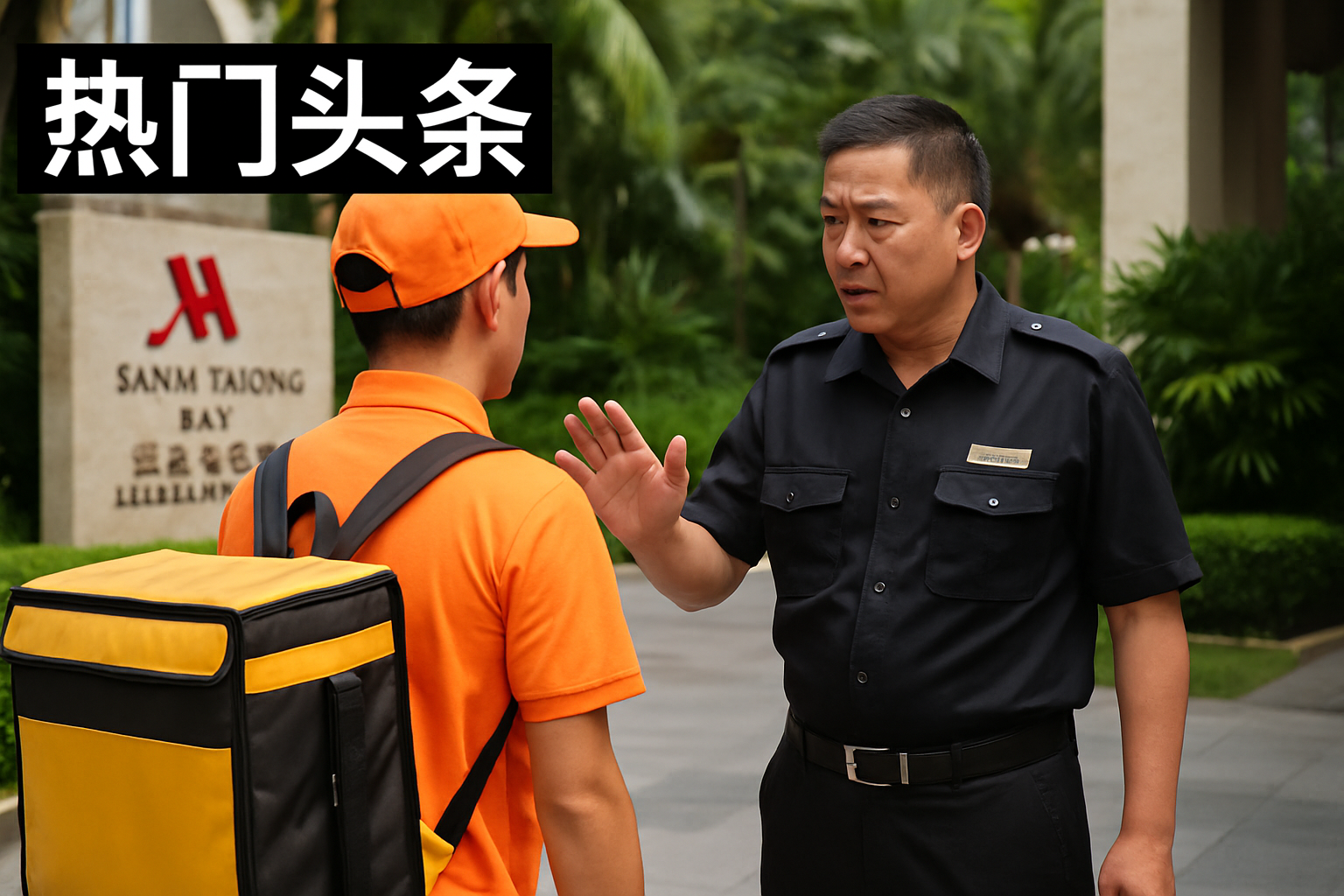 三亚亚龙湾万豪酒店外卖员被拒进酒店公区 待换装后顺利通行