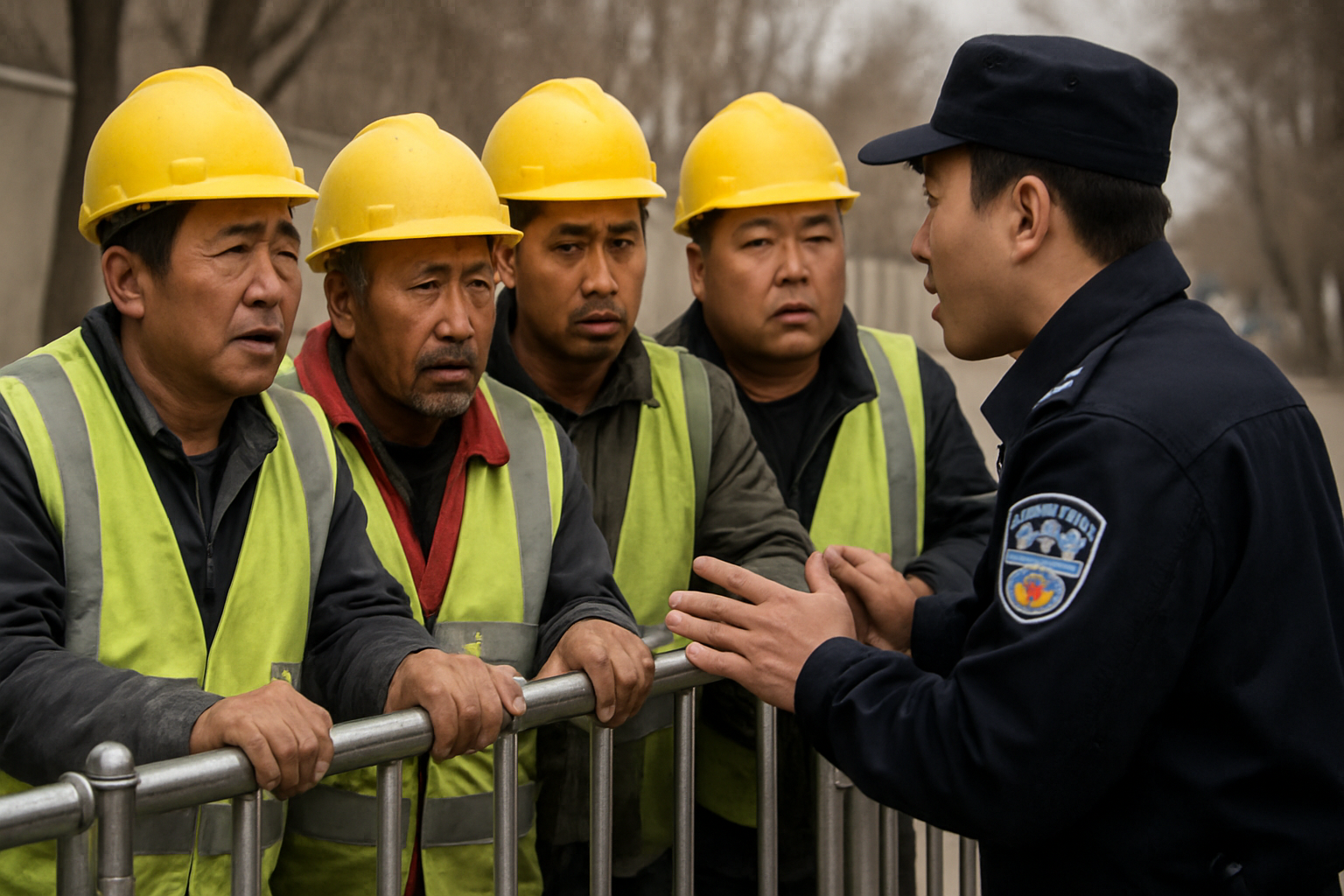 新疆巴州项目工人反映欠薪：缩略图显示道路设有隔离桶