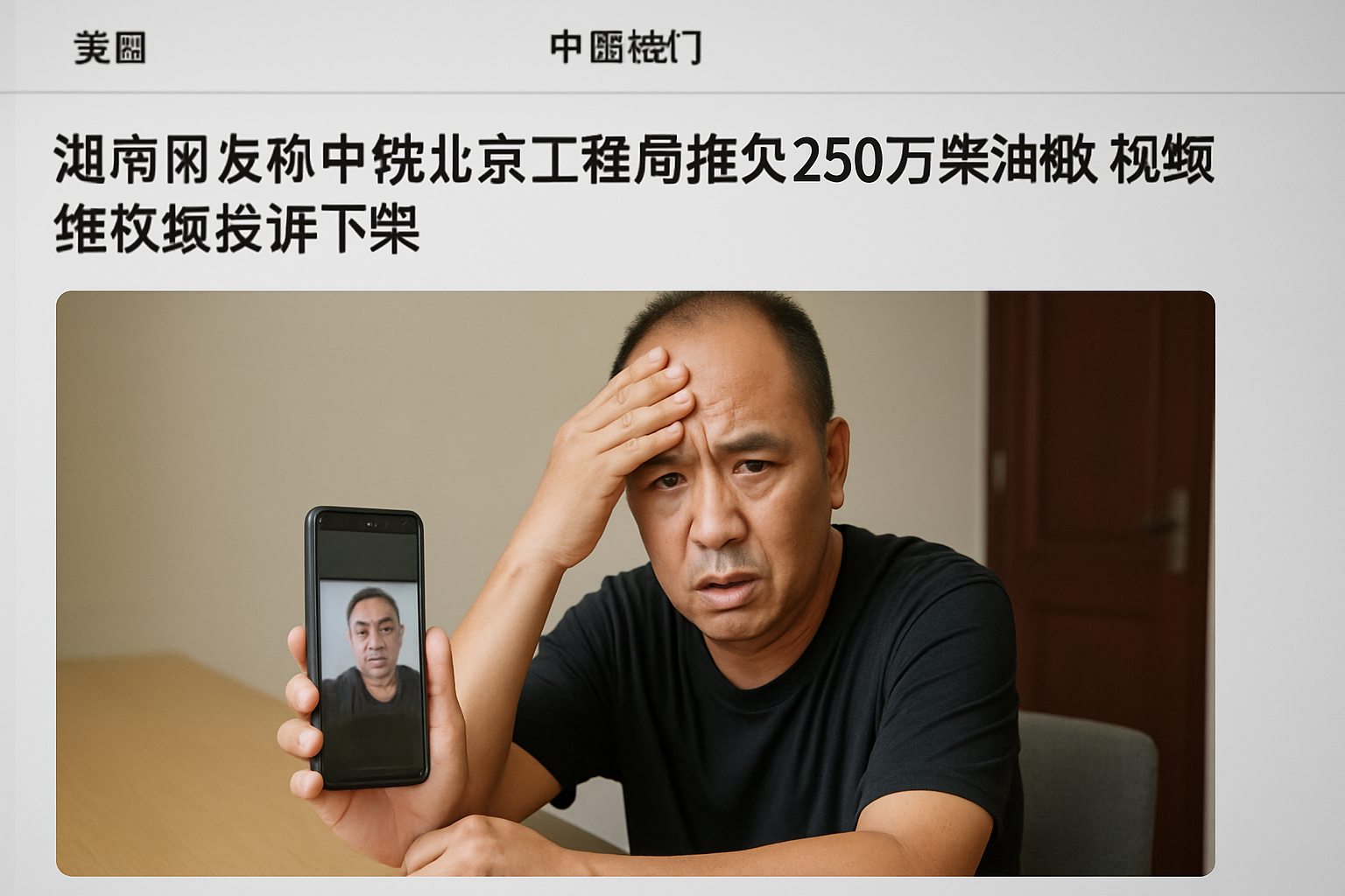 湖南网友称中铁北京工程局拖欠250万柴油款 视频维权被投诉下架
