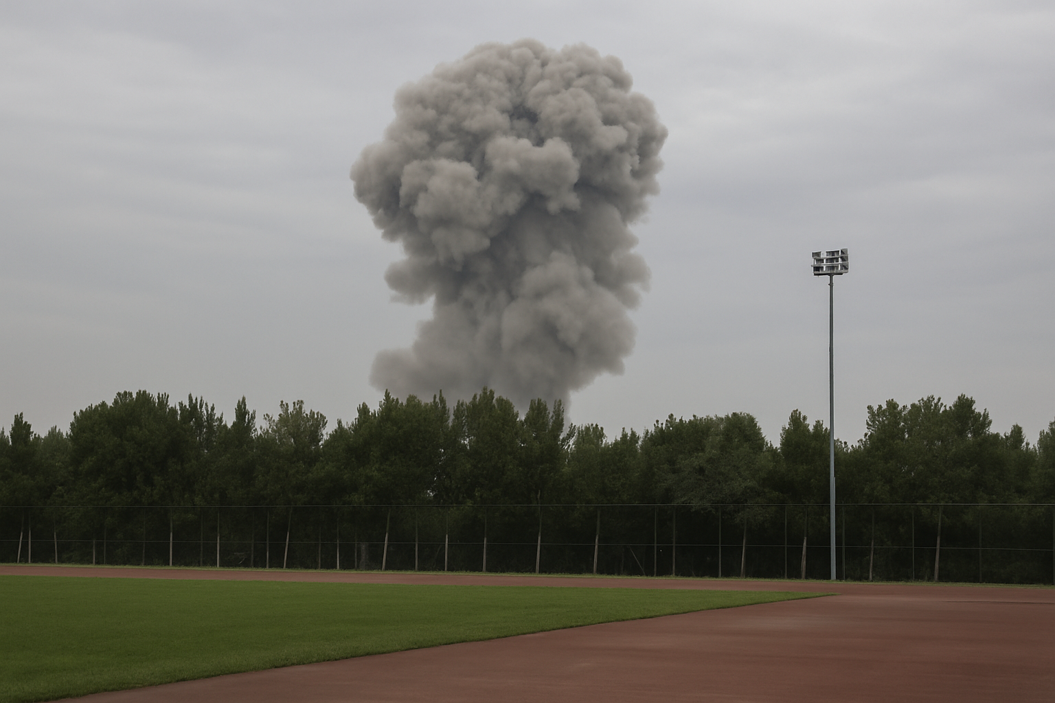 山东临沂爆炸视频另一角度：缩略图可见树线后升起灰色烟柱