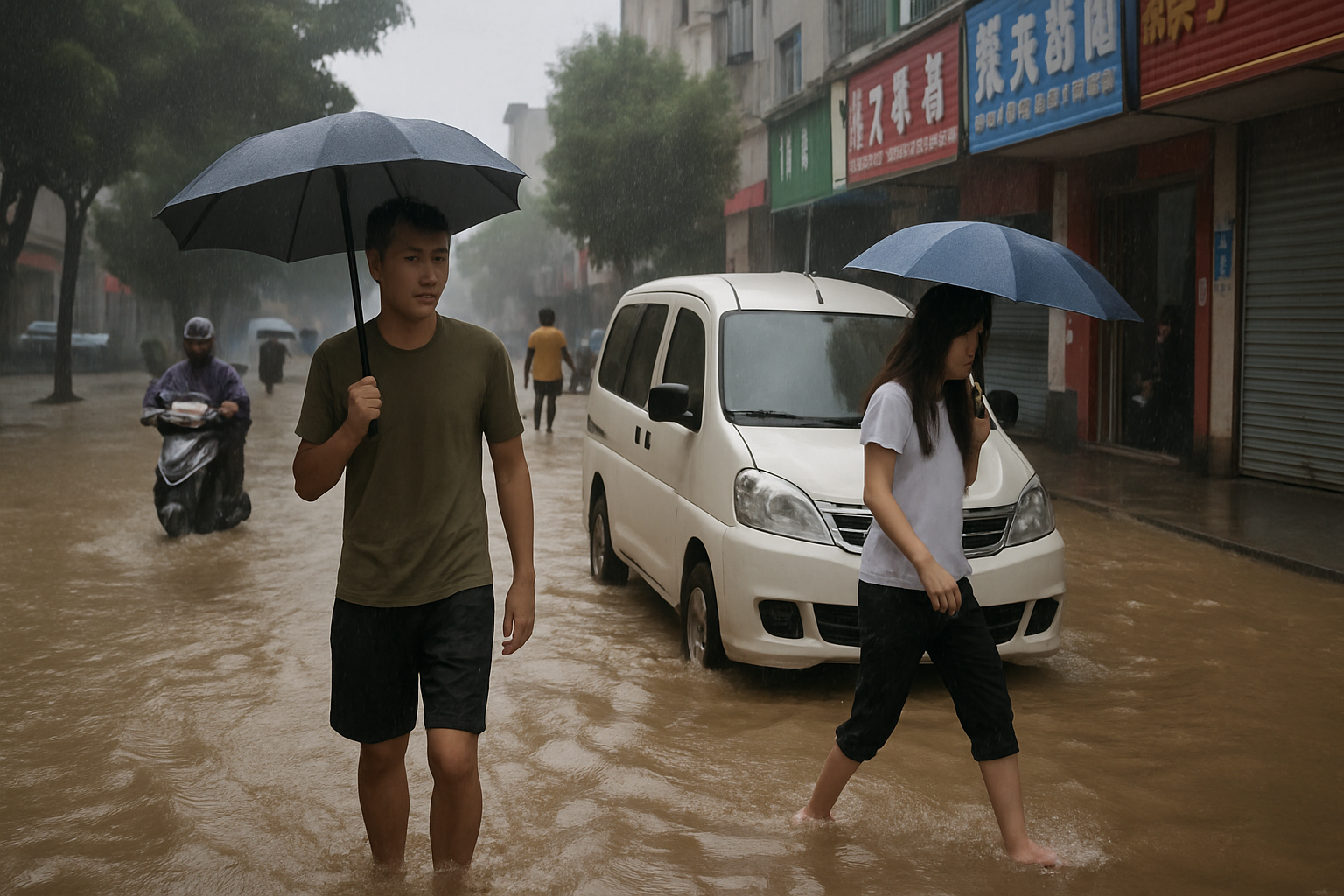 云南德宏芒市城区遭遇强降雨引发多处积水