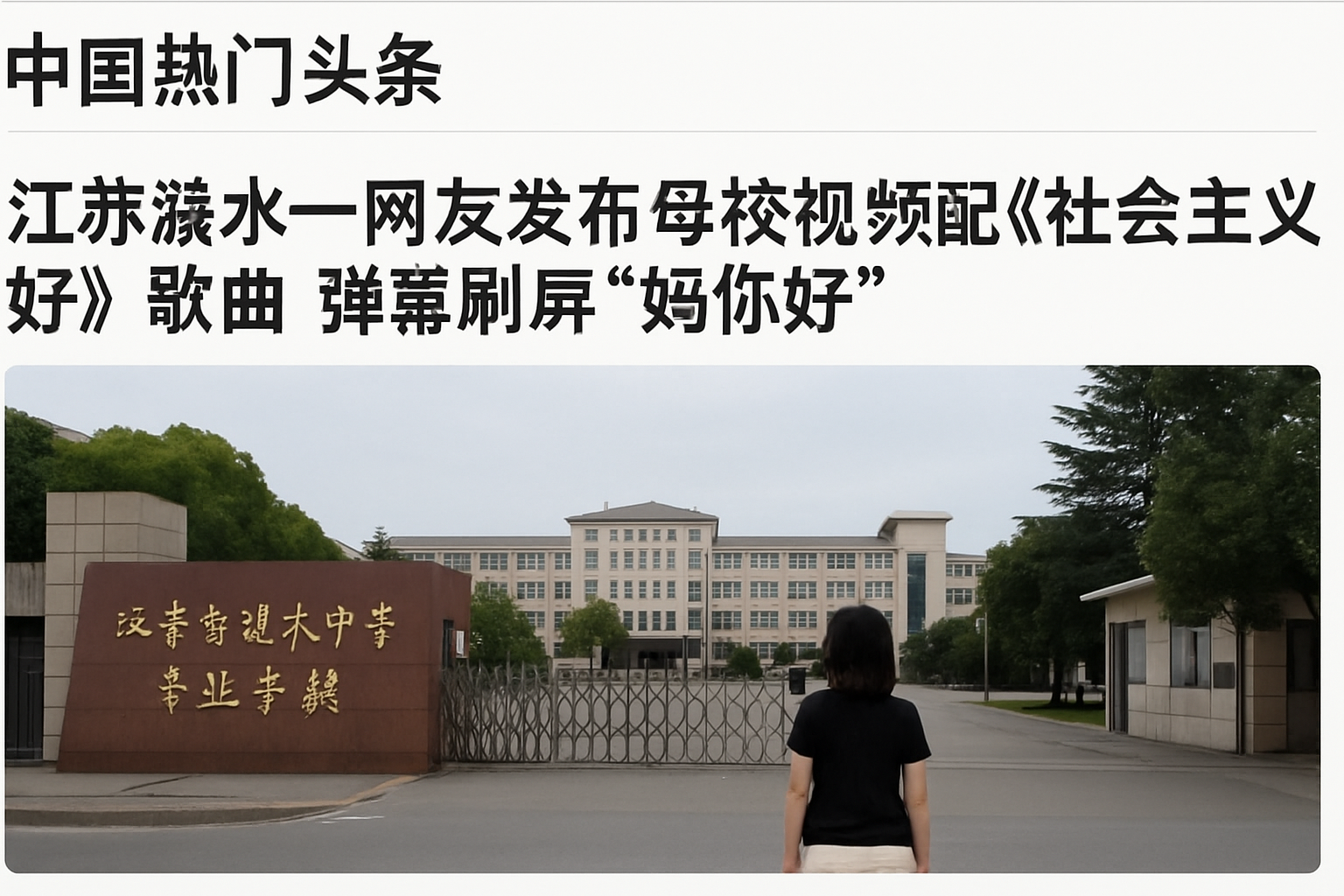 江苏涟水一网友发布母校视频配《社会主义好》歌曲 弹幕刷屏“妈你好”