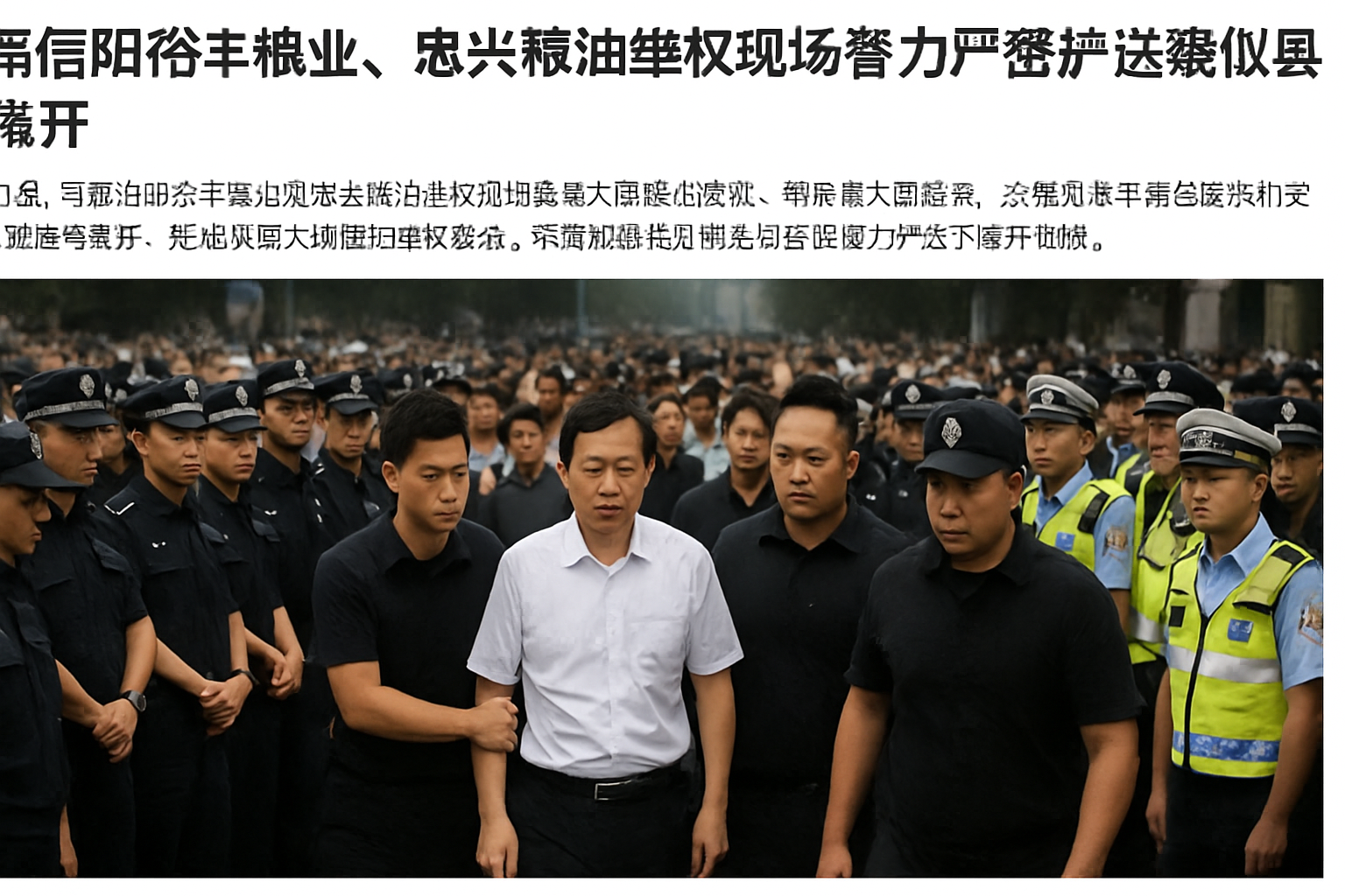 河南信阳裕丰粮业、忠兴粮油维权现场警力严密护送疑似县长离开