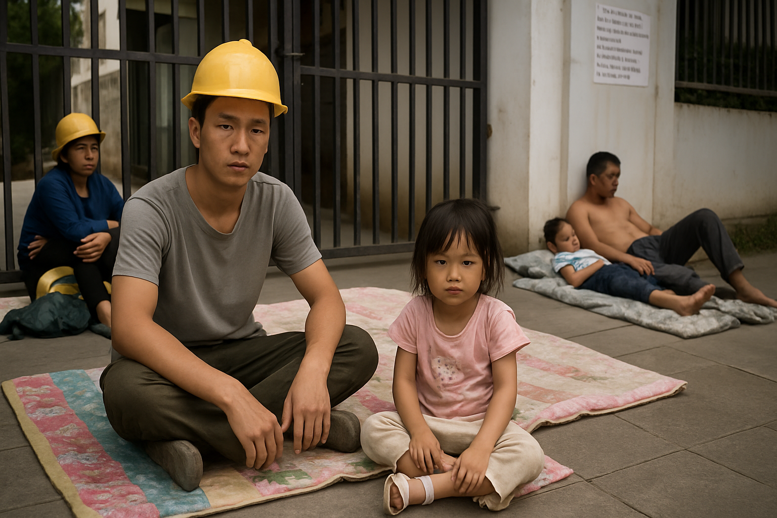 云南德宏芒市建筑工人带孩子堵门讨薪