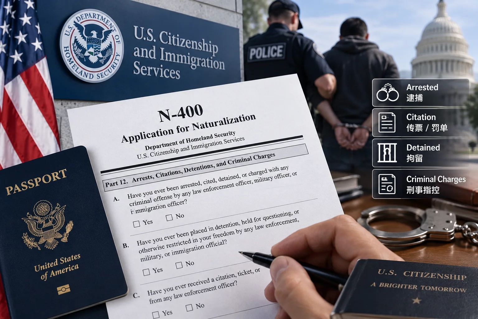 入籍面试严查过往记录：逮捕、罚单、拘留甚至撤案也须披露